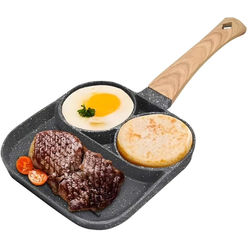 Non-stick frying pan with 3 compartments
