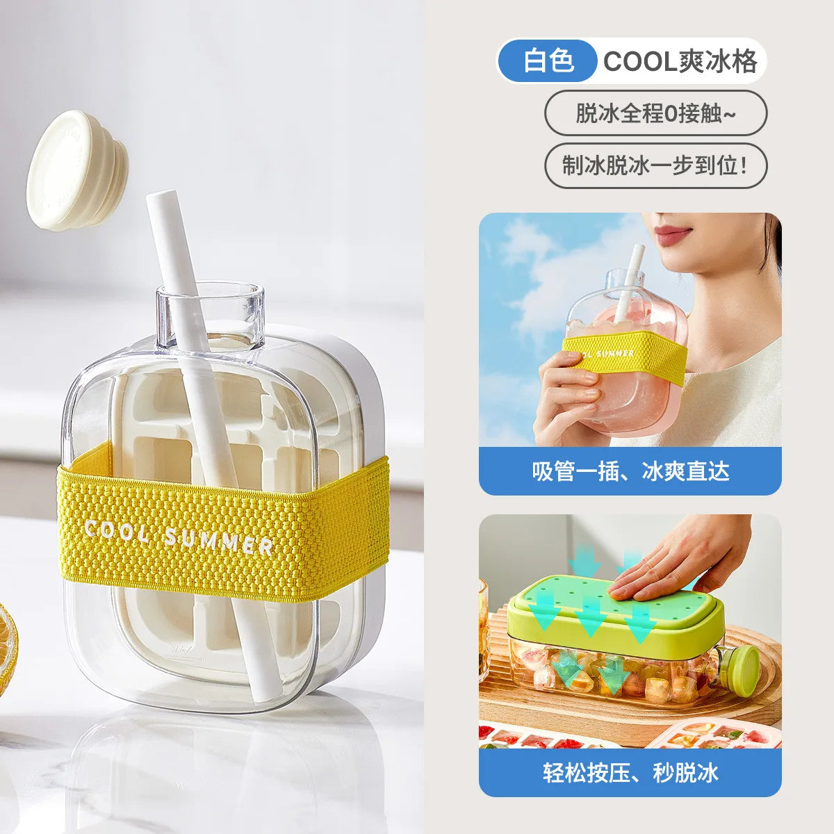 BOTTLE - Anti-leak Ice Mold with Lid + Innovative Straw