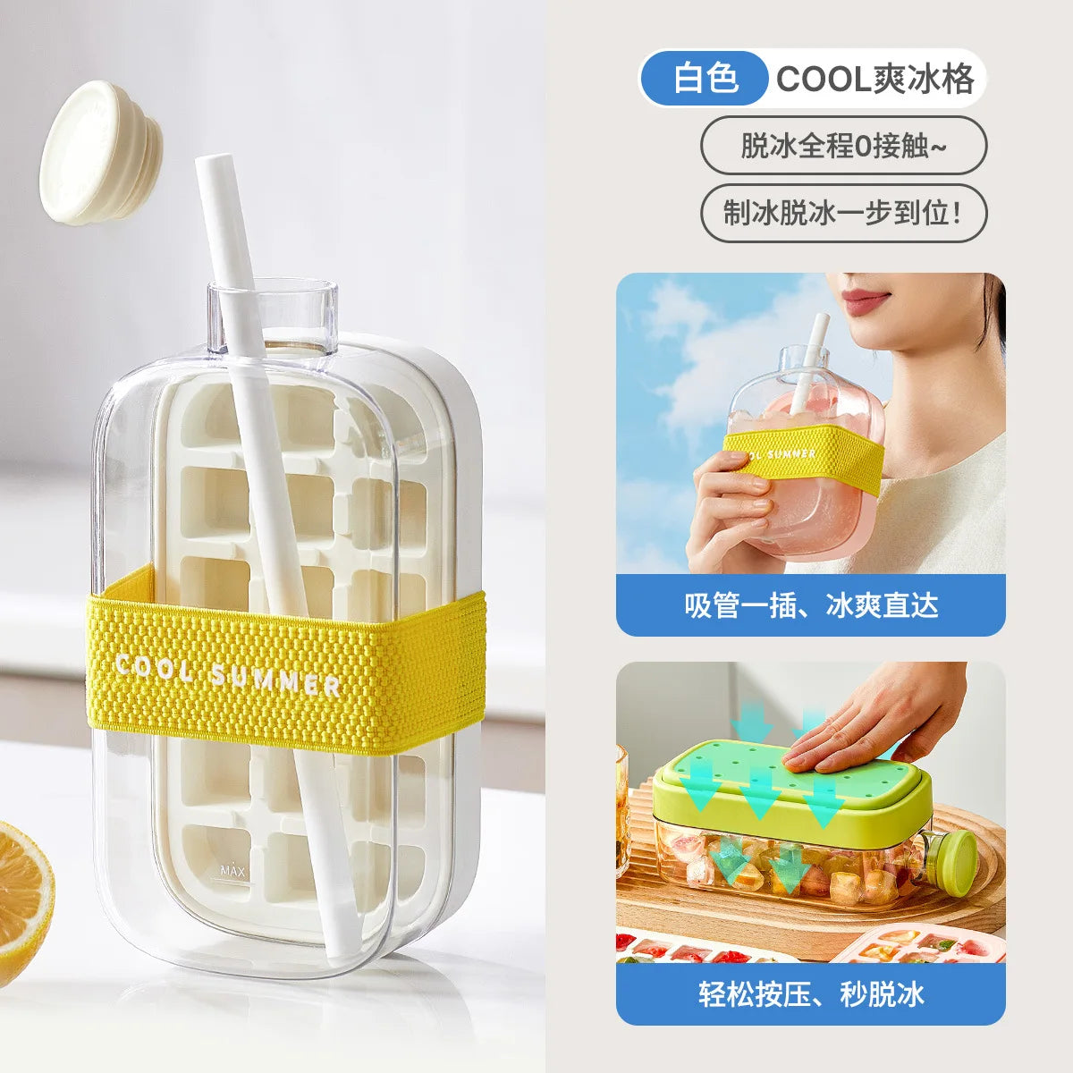 BOTTLE - Anti-leak Ice Mold with Lid + Innovative Straw