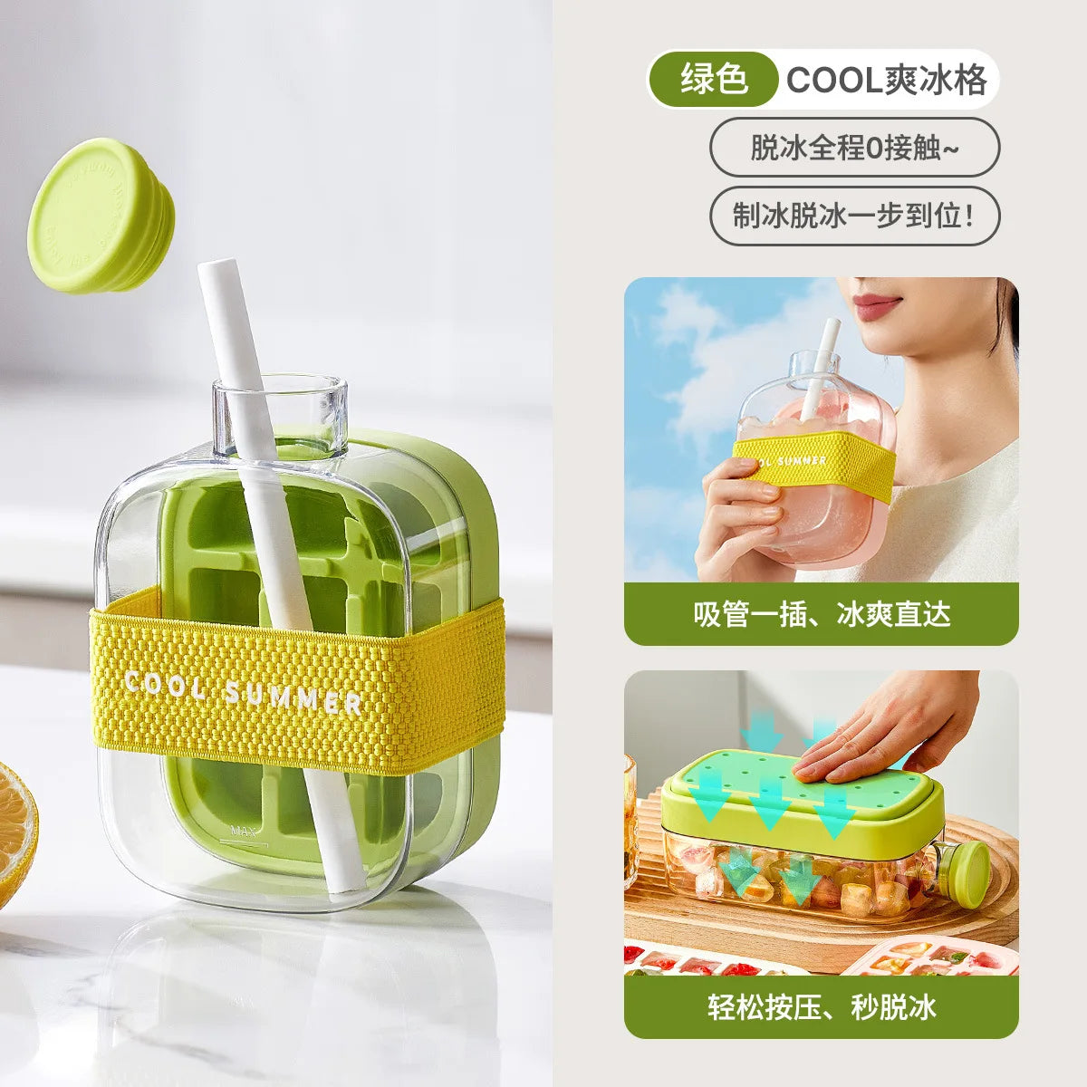 BOTTLE - Anti-leak Ice Mold with Lid + Innovative Straw
