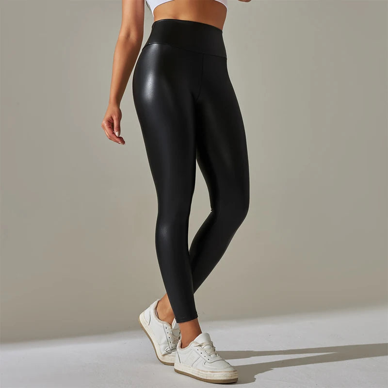 Leggings LuxeFit Noir de couro PU justas