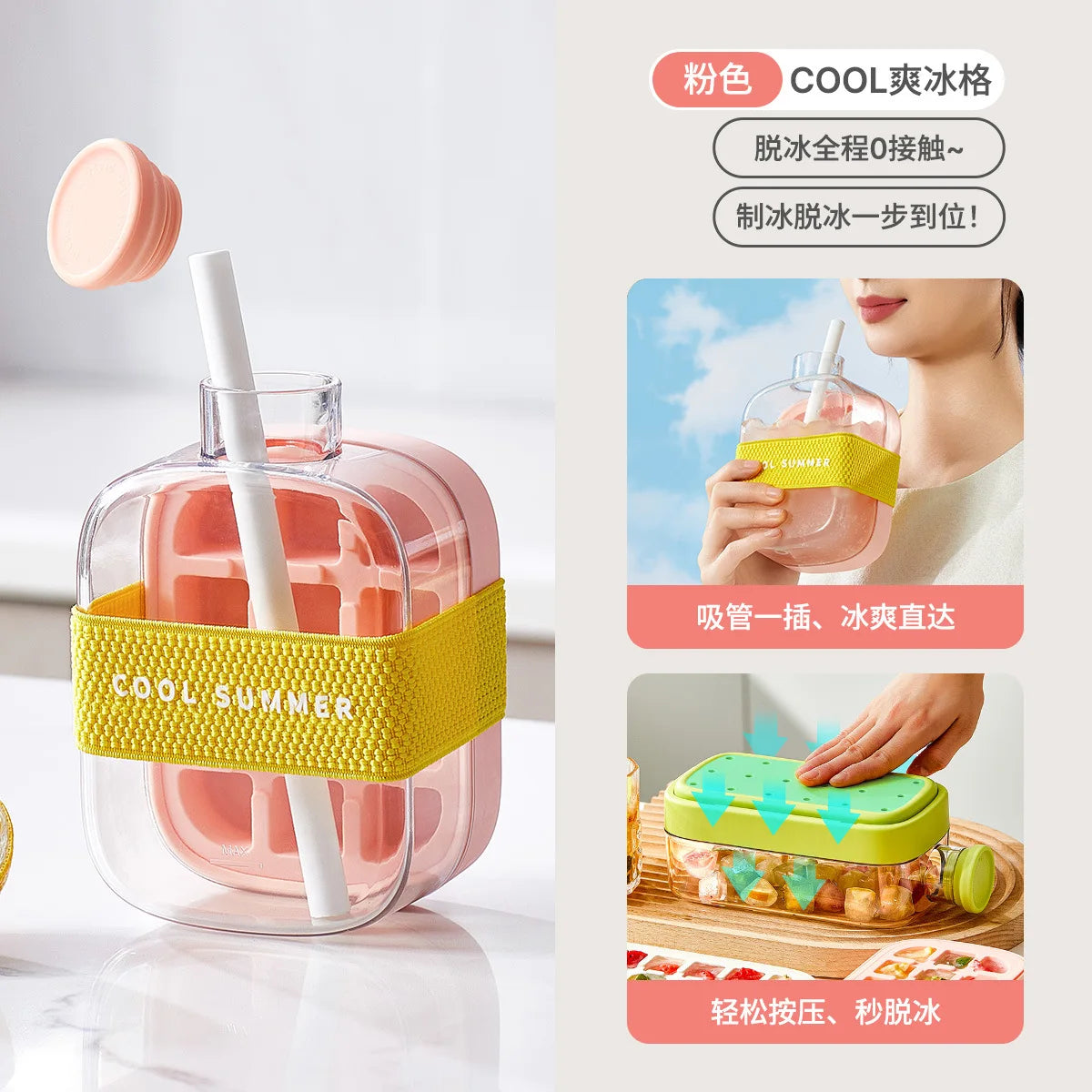 BOTTLE - Anti-leak Ice Mold with Lid + Innovative Straw