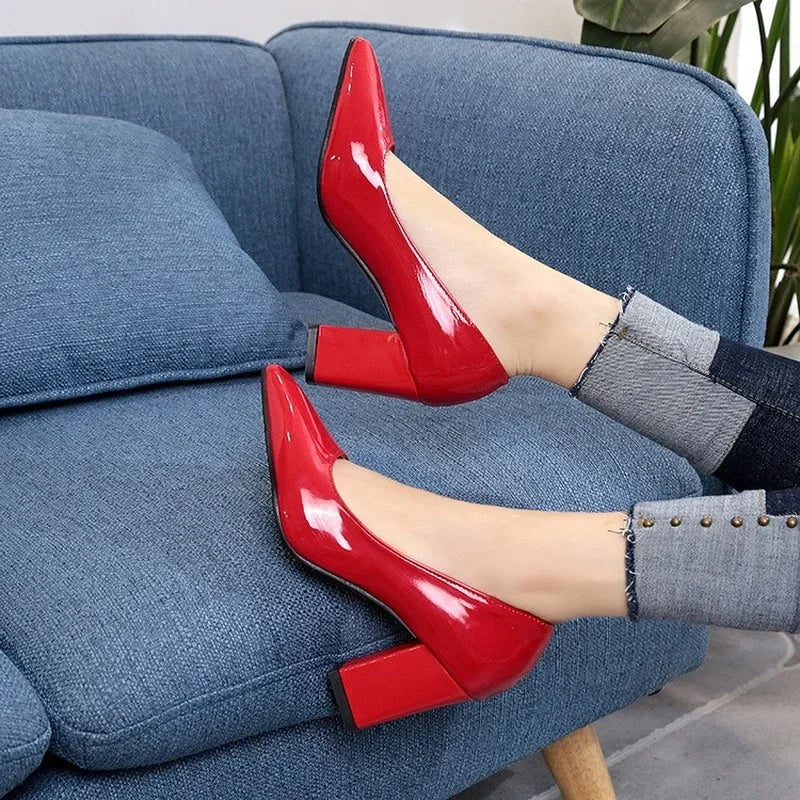 High-heeled Shoes Women 2024 Pointed Shallow Mouth Shoes Women's Thick-heeled Fashion Shoes Plus Size 43  Zapatos Para Mujer
