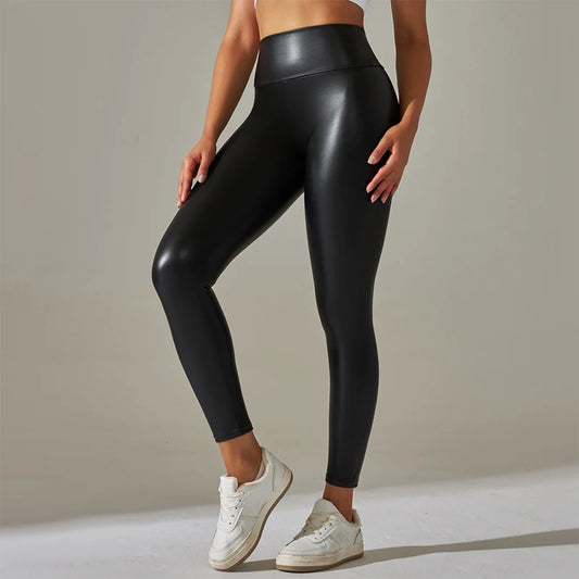 Leggings LuxeFit Noir de couro PU justas
