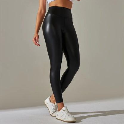 Leggings LuxeFit Noir de couro PU justas